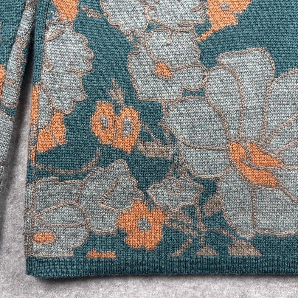 Pendleton Merino Wool Full Zip Cardigan Sweater Floral Teal Blue Womens Size L - Picture 11 of 16